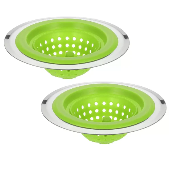 Unique Bargains Silicone with Detachable Stainless Steel Edge Sink Strainer 2 Pcs Green