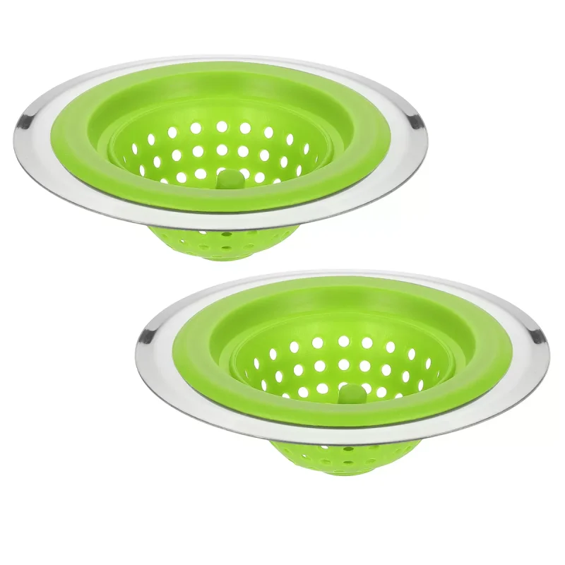 Unique Bargains Silicone with Detachable Stainless Steel Edge Sink Strainer 2 Pcs Green