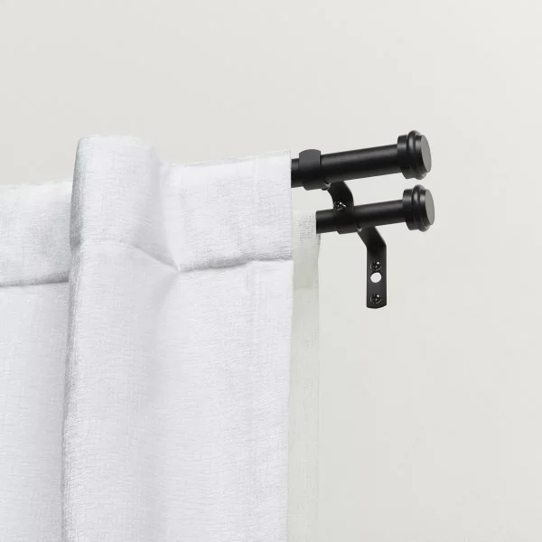Double Curtain Rod and Finial Set, Matte Black, 66"-120"